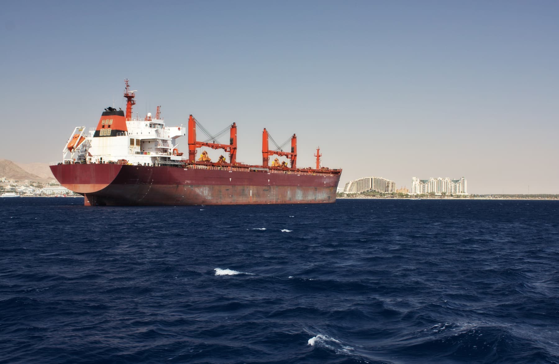 Cargo ship at port in Red Sea