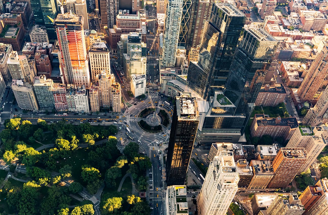 Aerial view of New York City's Central Park and Park Avenue