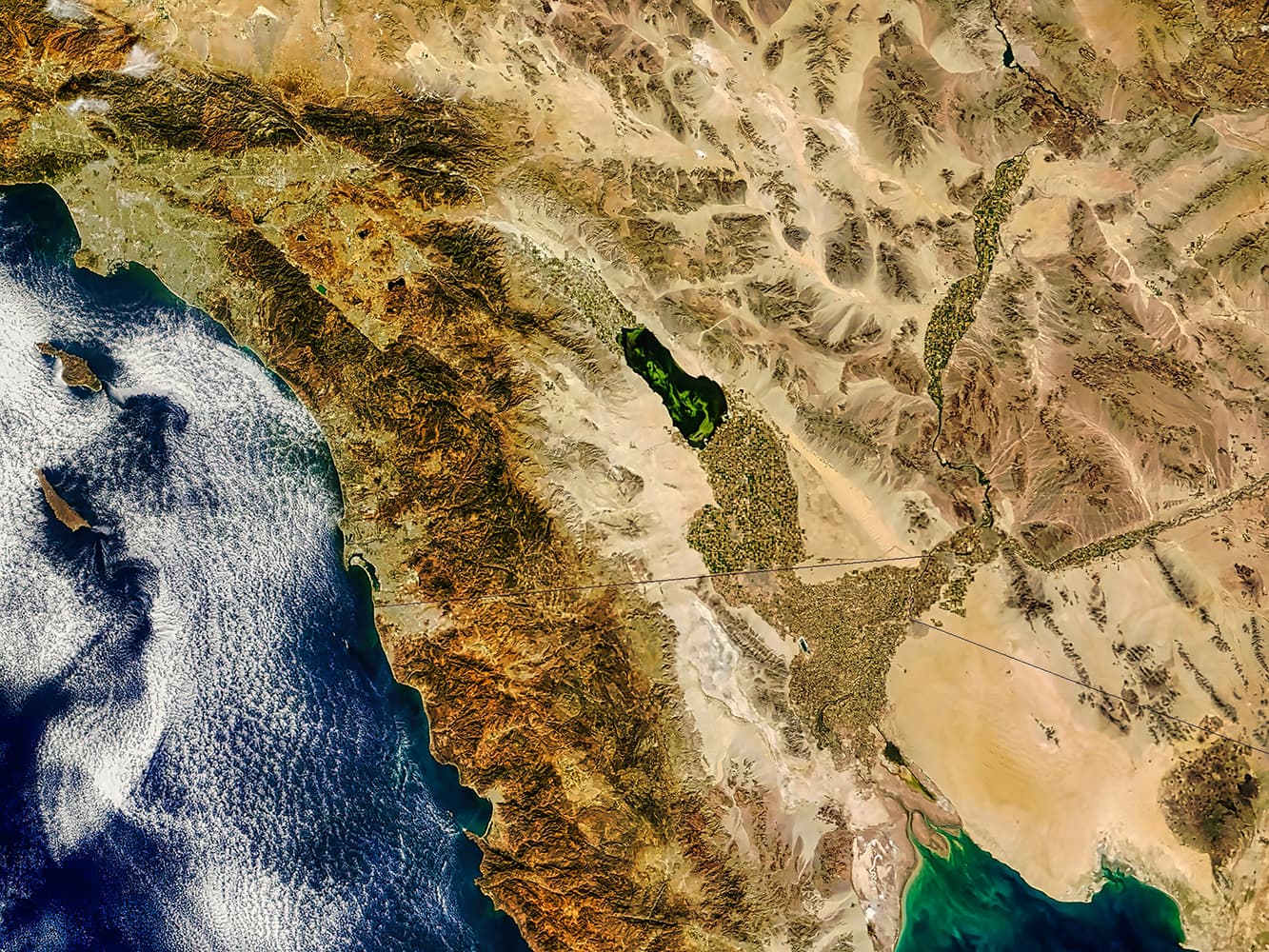 algal bloom in the Salton Sea, California, aerial view elements provided by NASA