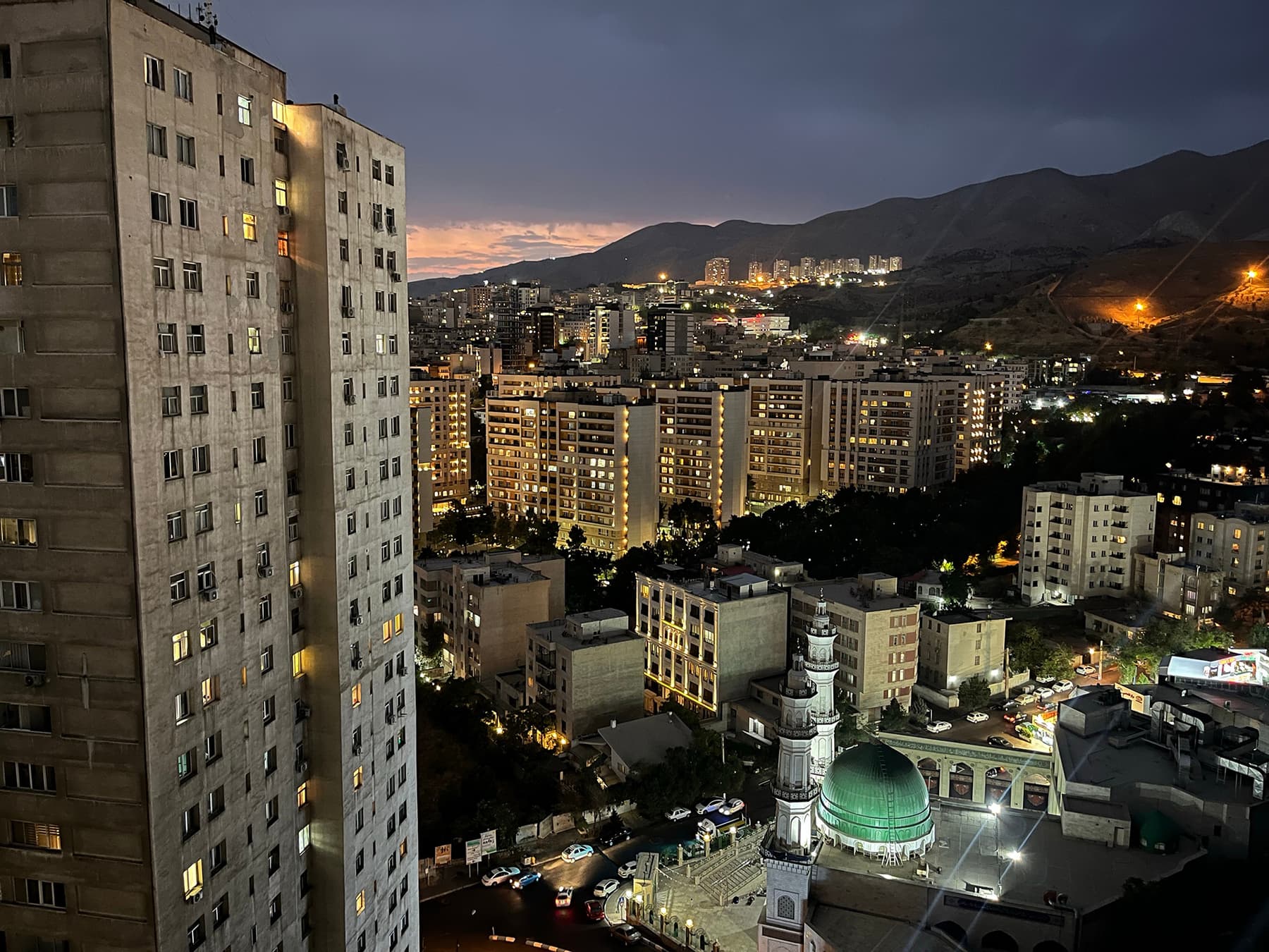 Tehran, Iran cityscape at dusk.