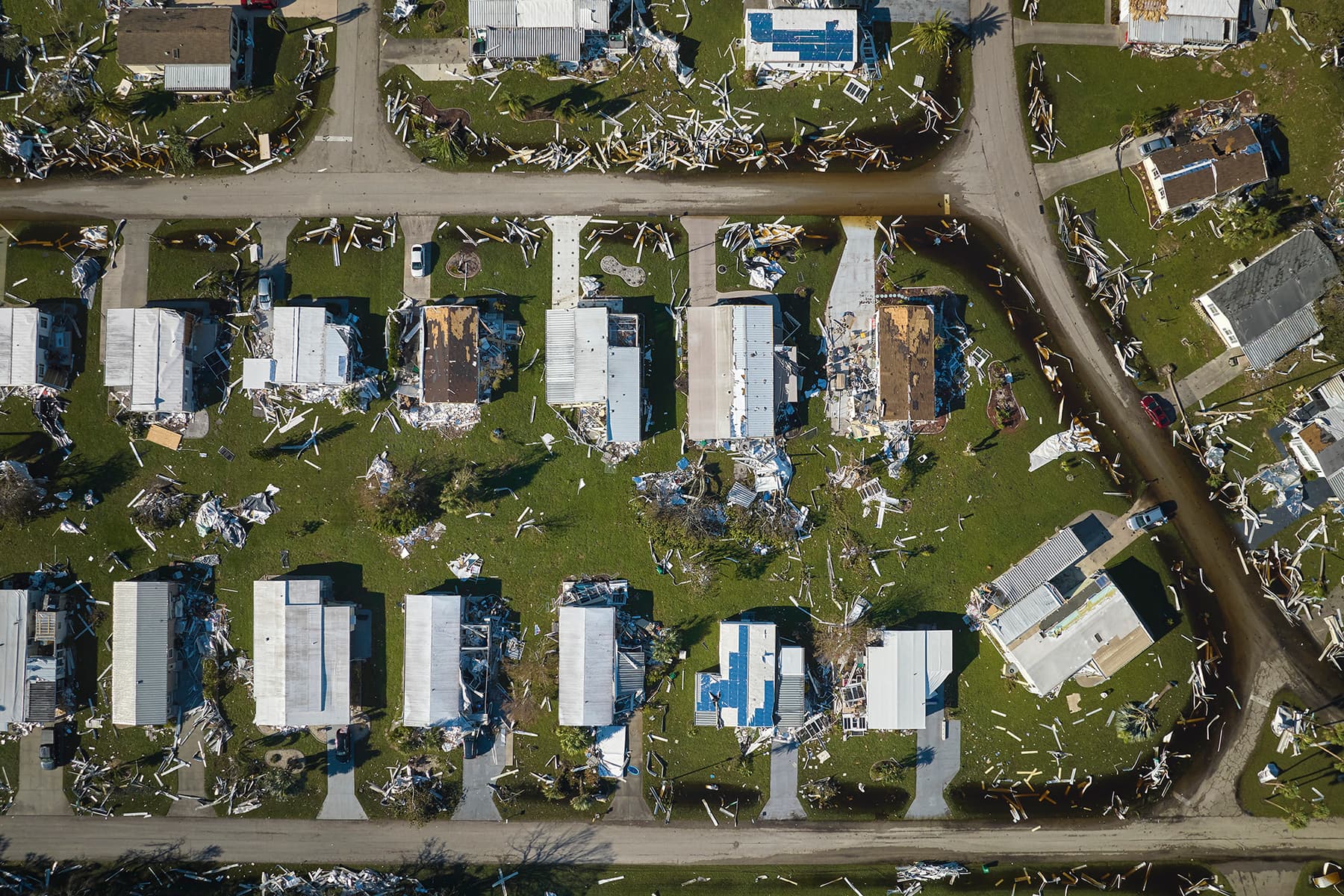 Hurricane aftermath aerial view