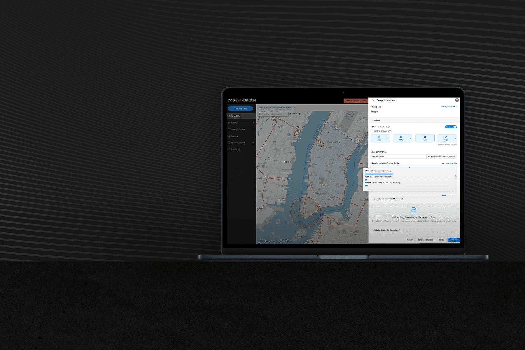 Mass notification platform screenshot on desktop screen mockup
