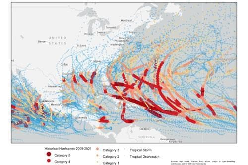 Paths of previous hurricanes and named storms in the Atlantic and eastern Pacific basins Paths of previous hurricanes and named storms in the Atlantic and eastern Pacific basins