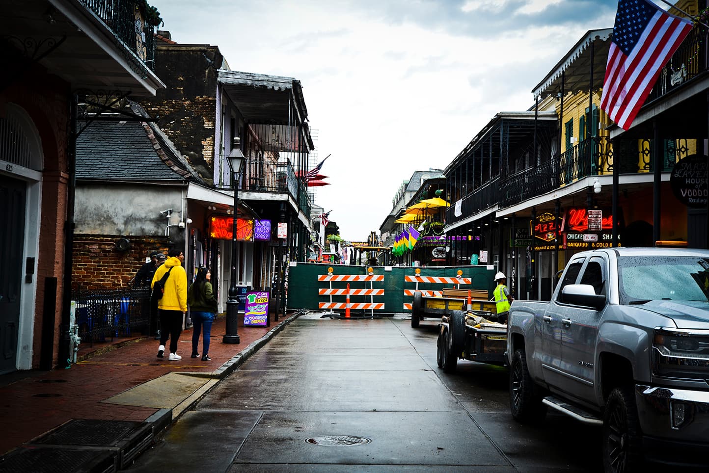 New Orleans, Louisiana, USA - January 18, 2025: Construction continues in preparation for the Super bowl on Bourbon St. In New Orleans, Louisiana New Orleans, Louisiana, USA - January 18, 2025: Construction continues in preparation for the Super bowl on Bourbon St. In New Orleans, Louisiana