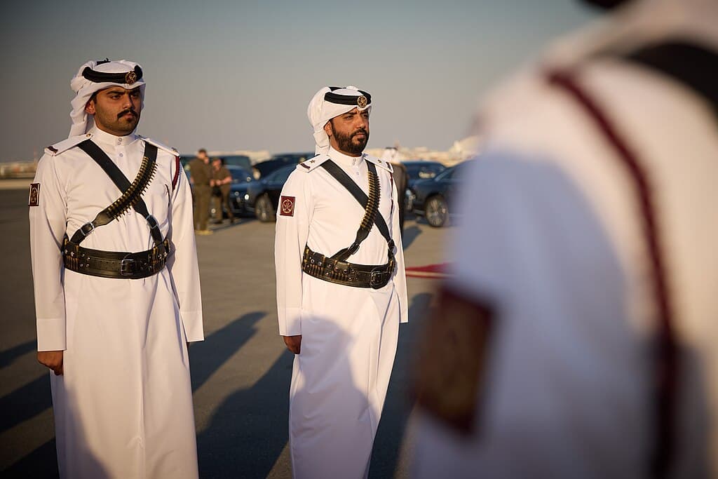 Members of Qatar's Security Force standing at attention Members of Qatar's Security Force standing at attention