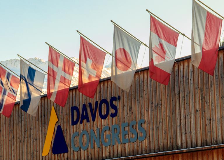 Davos building with flags